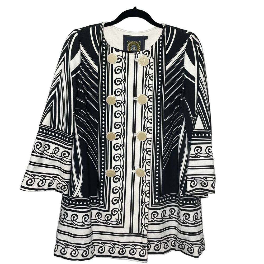 Debbie Shuchat Blazer Jacket Geo‎ Print Flare Sleeve Tunic Double Breast Art Y2K